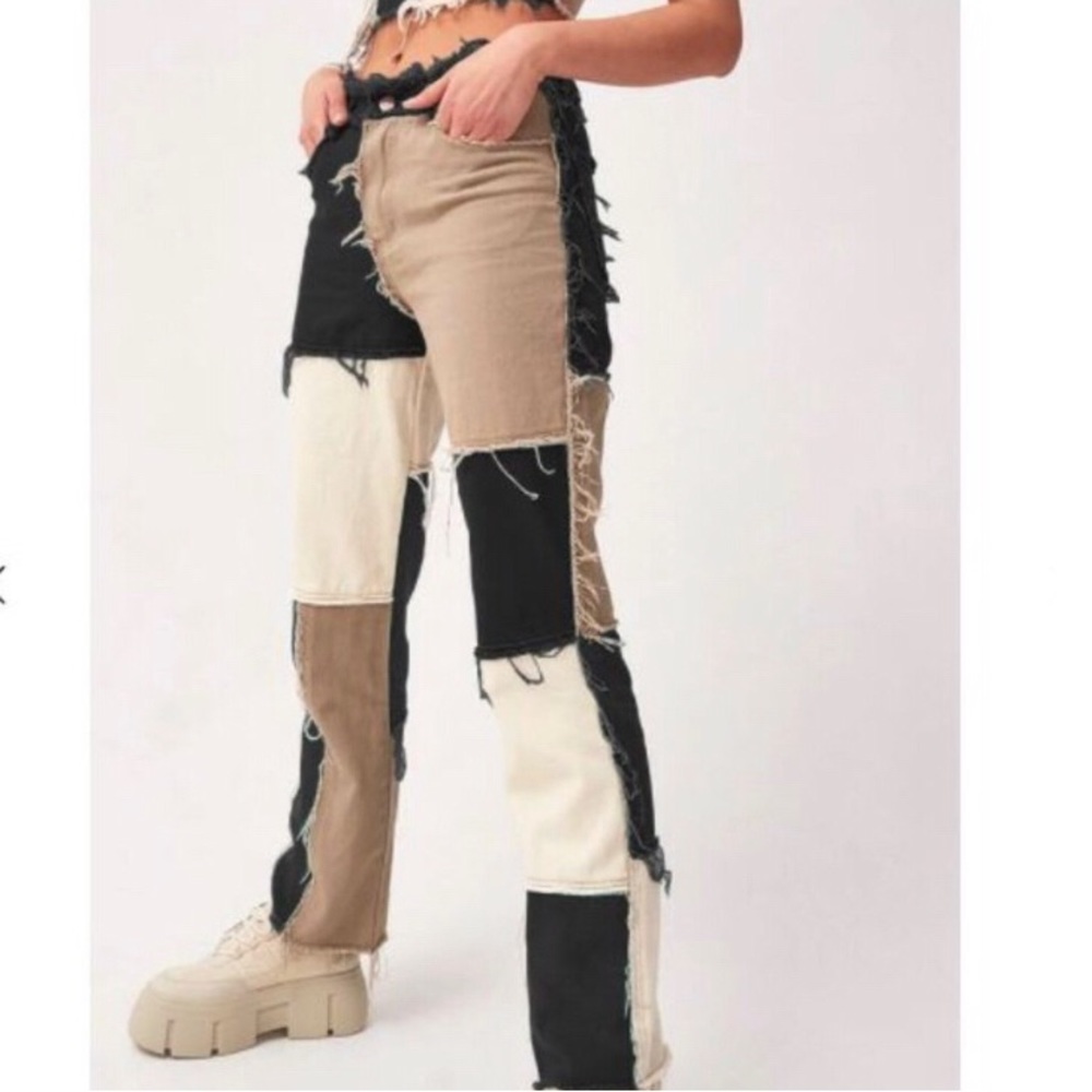 Raw Edge Patchwork Straight Leg Pants. - image 1